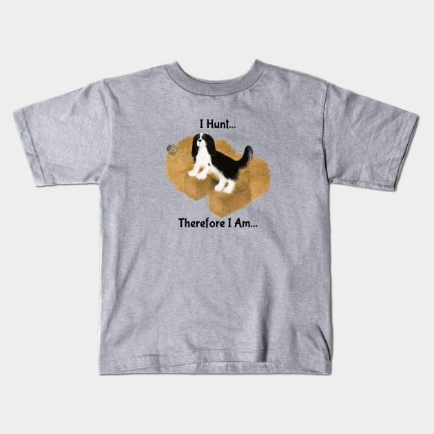 Cavalier King Charles Spaniel Barn Hunt, I Hunt Therefore I Am Kids T-Shirt by Cavalier Gifts